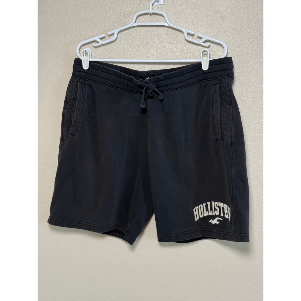 Hollister Men XL Black Fleece Sweat Shorts Drawstring Logo Athletic Loungewear